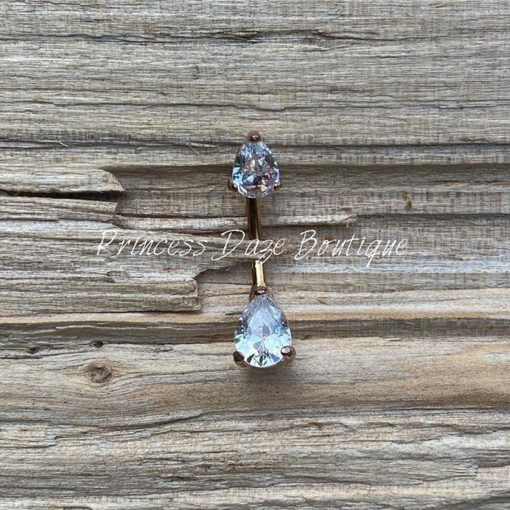 Rose Gold Diamond Belly Button Ring - Picture 1 of 1